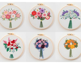 Embroidery Kit for Beginner | Flower Bouquet Embroidery Kit with Pattern | Floral Embroidery Full Kit with Needlepoint Hoop| DIY Craft Kit