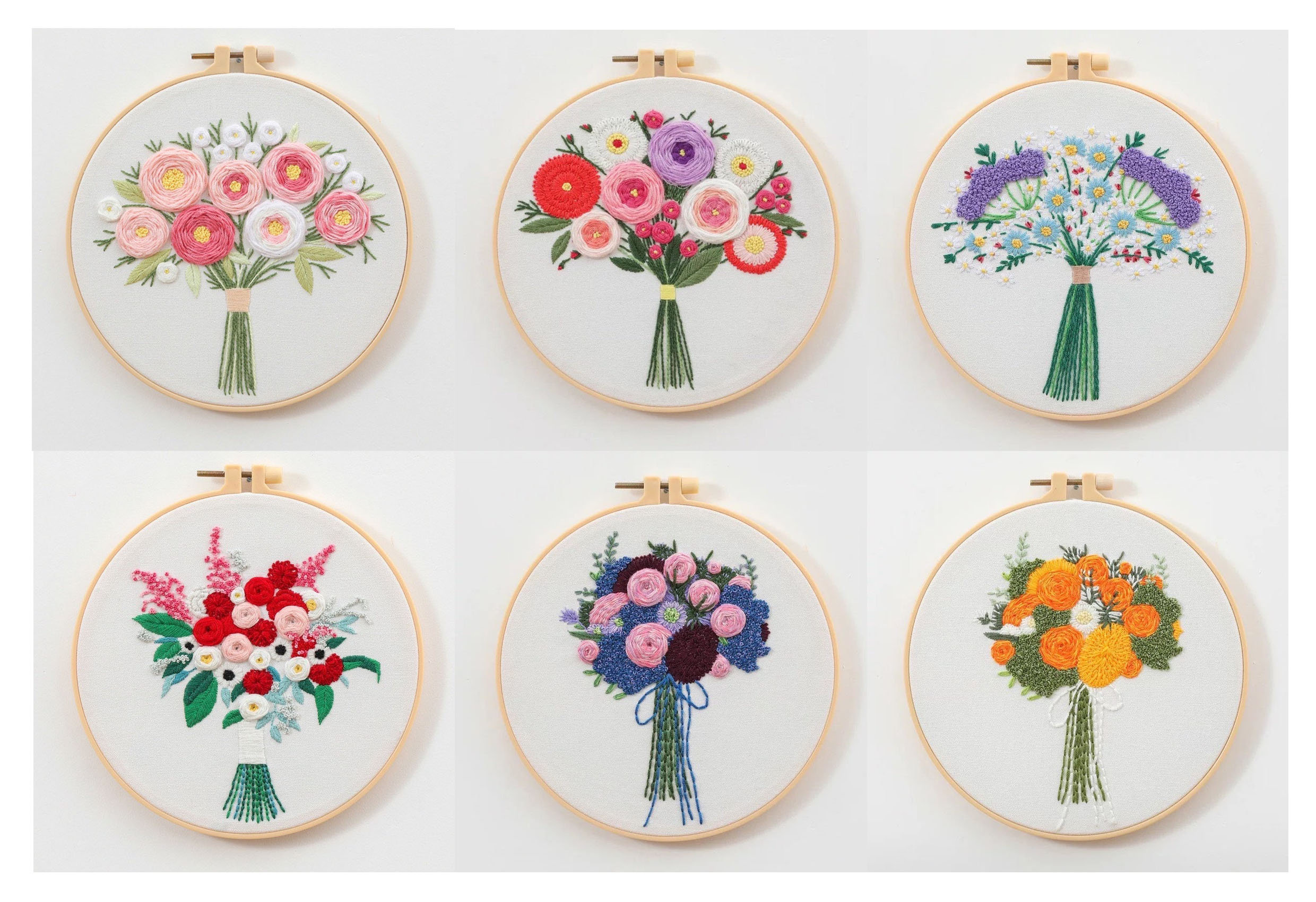  Full Range of Embroidery Starter Kit with Pattern DIY Beginner  Starter Stitch Kit Including Stamped Cloth with Pattern, Bamboo Embroidery  Hoop, Color Threads, Needles - Flowers White Orange