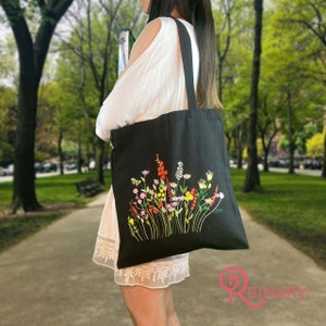 Embroidery Kit Beginner Canvas Tote Bag | Modern Floral Plant Pattern Hand Embroidery Kit | Embroidery Bag DIY Needlepoint Hoop Art Kit