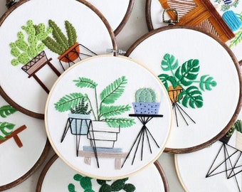 Embroidery Kit for Beginner | Plant Cactus Embroidery Kit with Pattern | Modern Embroidery Full Kit with Needlepoint Hoop | DIY Craft Kit