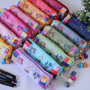 Embroidered Pencil Case, Floral Pencil Pouch | Makeup Bag, Cosmetic Bag, Cosmetic Organizer, Zipper Pouch, Zip Bag | Mother’s Day Gift