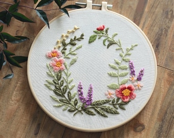 Embroidery Kit for Beginner | Lavender Embroidery Kit | Modern Flower Embroidery Full Kit with Needlepoint Hoop | DIY Craft Kit