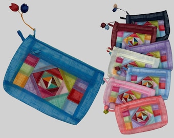Sae-tton Quilted Pattern Makeup Bag | Korean Traditional Style Ramie Pouch | Cosmetic Organizer, Zipper Pouch, Pencil Case, Purse Wallet