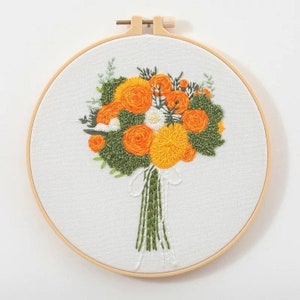 Embroidery Kit for Beginner Flower Bouquet Embroidery Kit with Pattern Floral Embroidery Full Kit with Needlepoint Hoop DIY Craft Kit Pattern 6