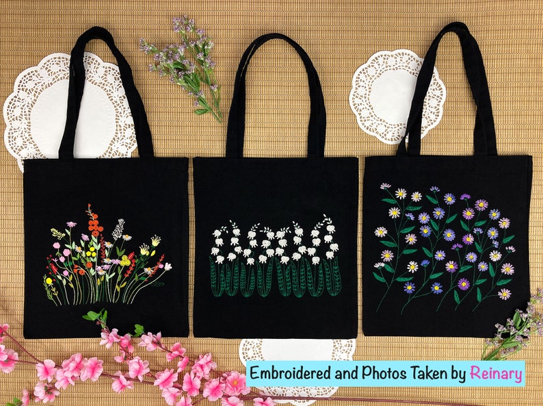 Embroidery Kit Beginner Canvas Tote Bag Modern Floral Plant image 10