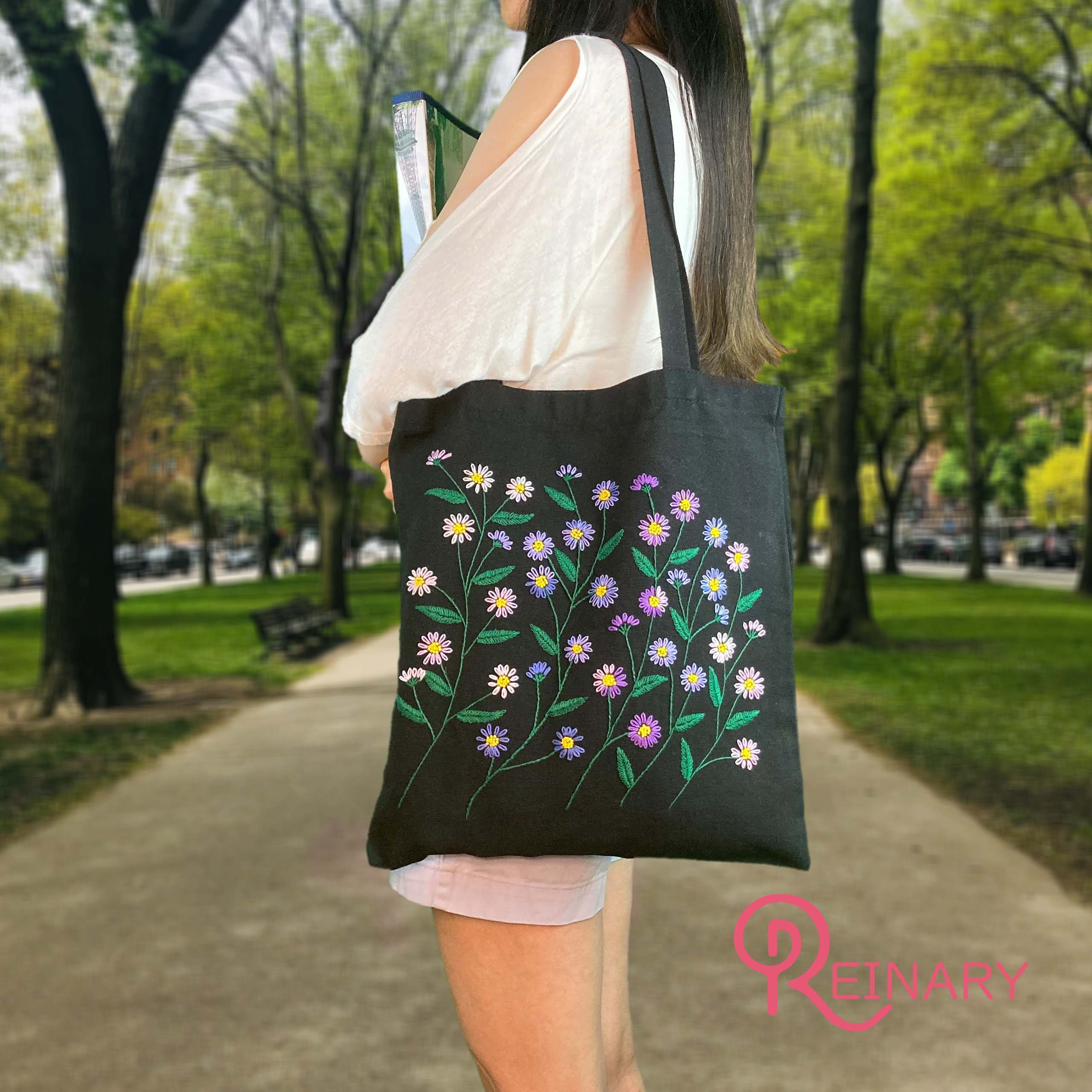DIY Embroidery Bag for Women with Flower Pattern Handmade Craft for  Beginner Type A