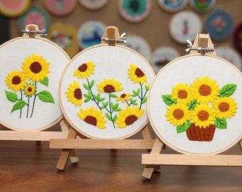 Sunflower Embroidery Kit for Beginner | Embroidery Kit with Pattern| Modern Flower Embroidery Full Kit with Needlepoint Hoop | DIY Craft Kit