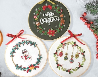 Christmas Embroidery Kit for Beginner | Christmas DIY Craft Kit | Christmas Ornament, Christmas Decoration, Wall Art Hanging, Christmas Gift