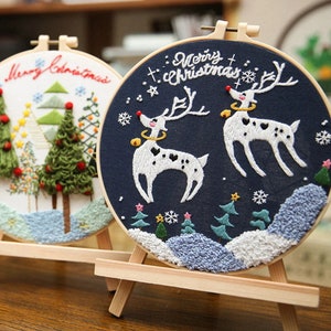 Christmas Embroidery Kit for Beginner | Christmas DIY Craft Kit | Christmas Ornament, Christmas Decoration, Wall Art Hanging, Christmas Gift