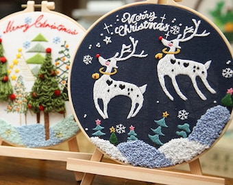 Christmas Embroidery Kit for Beginner | Christmas DIY Craft Kit | Christmas Ornament, Christmas Decoration, Wall Art Hanging, Christmas Gift
