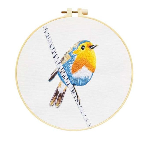 Embroidery Kit for Beginner | Bird Tree Embroidery Kit with Pattern | Floral Embroidery Full Kit with Needlepoint Hoop| DIY Craft Kit