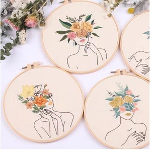 Embroidery Kit for Beginner | Feminist Embroidery Kit with Pattern| Modern Flower Embroidery Full Kit with Needlepoint Hoop | DIY Craft Kit