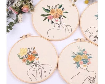 Embroidery Kit for Beginner | Feminist Embroidery Kit with Pattern| Modern Flower Embroidery Full Kit with Needlepoint Hoop | DIY Craft Kit