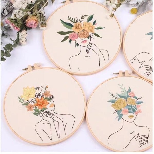 Embroidery Kit for Beginner | Feminist Embroidery Kit with Pattern| Modern Flower Embroidery Full Kit with Needlepoint Hoop | DIY Craft Kit
