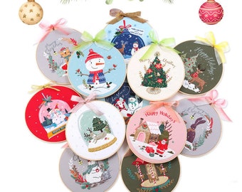 Christmas Embroidery Kit for Beginner | Christmas DIY Craft Kit | Christmas Ornament, Christmas Decoration, Wall Art Hanging, Christmas Gift