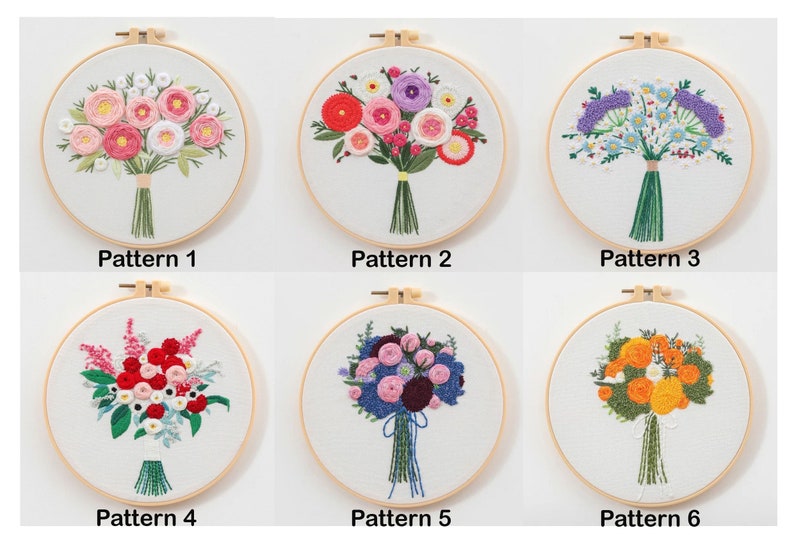 Embroidery Kit for Beginner Flower Bouquet Embroidery Kit with Pattern Floral Embroidery Full Kit with Needlepoint Hoop DIY Craft Kit image 8