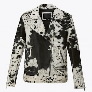 Benutzerdefinierte Rindsleder Lederjacke für Frauen | Hair-On-Hide Cowgirl Bikermantel | Personalisierte Rindslederjacke | Einzigartiges Geschenk für Sie