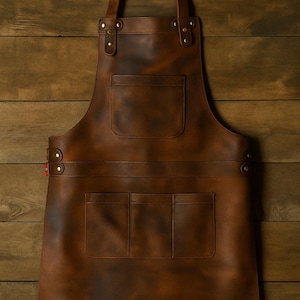 Leather BBQ Apron – Butcher, Chef & Blacksmith Workwear – Brown Cooking Apron for Men and Women – Durable Unisex Kitchen and Workshop Apron