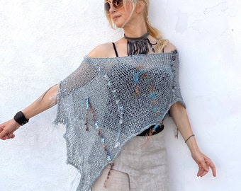 Boho Knit Wrap Shawl for Women |  Summer Wrap Poncho, Hippie Clothing, Bohemian Tops for Girls