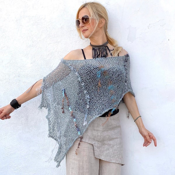 Boho Knit Wrap Shawl for Women |  Summer Wrap Poncho, Hippie Clothing, Bohemian Tops for Girls