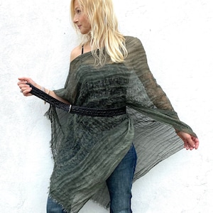Linen Scarf Grey Green | 100% Linen Shawls and Wraps - Summer Scarf, Poncho Women, Beach Cover Up, Bridesmaid Shawl, Wedding Cape