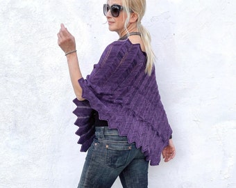 Knit Cotton Purple Lace Poncho| Soft Cozy Cover Up, Knit Top for Women, Knitted Poncho, Gift For Mom, Plus Size Cape