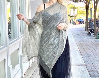 Tulle Silk Organza Shawl Gray| Loose Cotton Top, Bridal Gauze Wrap, Gauze  Cover Up, Light Oversized Wrap, Beach Wear, Sheer Summer Poncho