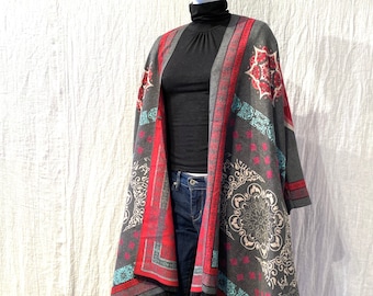 Alpaca feel kimono cardigan, cashmere feel wrap, plus size kimono robe, oversized kaftan, loose long jacket, mandala kimono cardigan