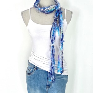 Floral Pink Satin Statement Scarf Necklace with Denim Flower Girls: Charmed With Love Pink Flower Charm Scarf Necklace  main image 2