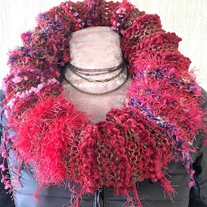 Christmas Red Cowl, alpaca Scarf, Party Knit Cowl, alpaca mohair snood, knit boho collar, mohair infinity scarf, warm tube scarf