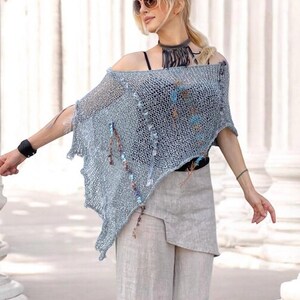Boho Knit Wrap Shawl for Women |  Summer Wrap Poncho, Hippie Clothing, Bohemian Tops for Girls