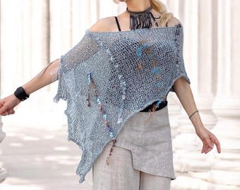 Boho Knit Wrap Shawl for Women |  Summer Wrap Poncho, Hippie Clothing, Bohemian Tops for Girls