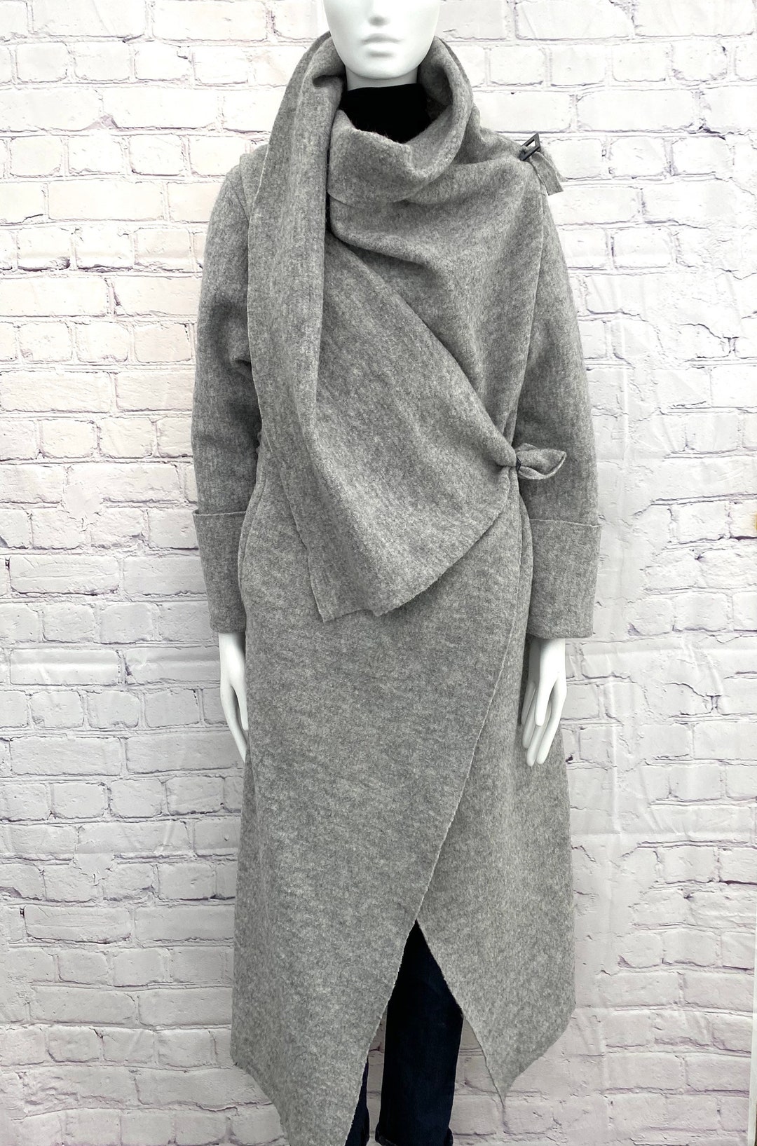 Boiled Wool Wrap Coat, Grey Merino Wool Kimono Wrap, Multiple Look Wool