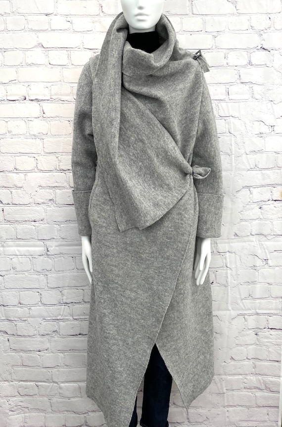 Boiled Wool Wrap Coat Grey Merino Wool Kimono Wrap Multiple Look Wool Coat Boiled Wool Coat for Women Long Wool Coat Etsy