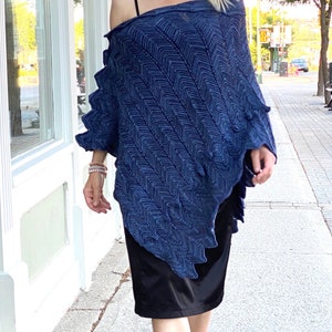 Lace Knit Poncho Navy Blue | Cotton Soft Cover Up, Cozy Cover Up, Oversized Poncho, Gift For Mom