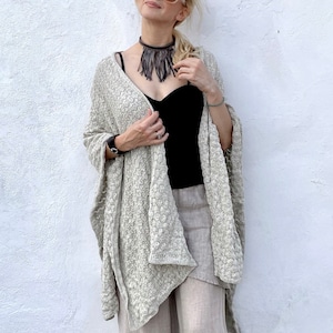 Lace Knit Cape. Wedding Cover Up. Knit Bridal Shawl. Oversized Knit Wrap. Winter White Shawl