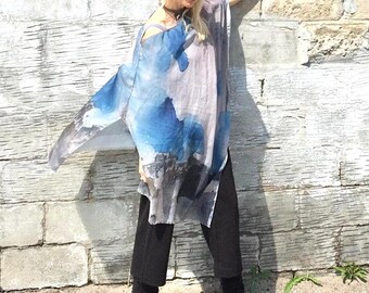 Bohemian Wrap for Women |  Blue Grey Wrap Skirt, Flowy Kimono Wrap, Oversized Wrap Coverup, Sarong