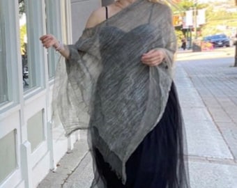 Plus Größe Braut, Gaze-Organza-Schal Grau, Lockeres Baumwolloberteil, Hochzeit Gaze Wrap, Strandvertuschung, Schiere Sommer Tüll Poncho