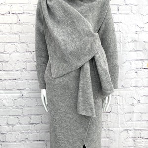 Boiled Wool Wrap Coat, Grey Merino Wool Kimono Wrap, Multiple Look Wool Coat, Boiled Wool Coat for Women, Long Wool Coat