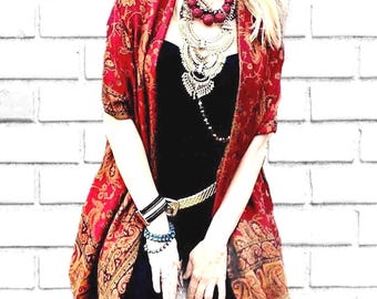 Cachecol largo de pashmina jacquard paisley bordô com botões, xale de seda grande, capa de casamento, estola boho com borlas e pashmina jacquard
