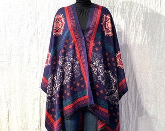 Alpaca Feel multicolour kimono cardigan, multi look cape, Cashmere feel wrap, oversized kaftan, bright print long cover up, mandala robe