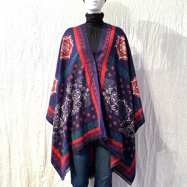 Alpaca Feel multicolour kimono cardigan, multi look cape, Cashmere feel wrap, oversized kaftan, bright print long cover up, mandala robe