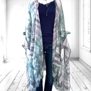 Kimono teñido anudado extragrande, plumero de algodón con botones, vestido de boda bohemio, chaqueta de estilo multiusos, chal largo degradado, bata caftán pastel