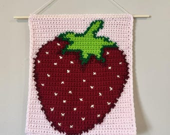 Summer Strawberry Crochet Tapestry Pattern - Fruit, Red, Pink, and  Cute - Crochet Wall Hanging Decor - PATTERN ONLY!