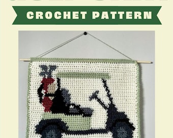 Crochet Tapestry Pattern - Golf Cart - Perfect Gift for Golf Lovers - Crochet Wall Hanging Decor - PATTERN ONLY!