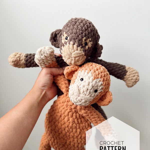 Mac The Monkey Crochet Snuggler Pattern, crochet monkey, Amigurumi monkey