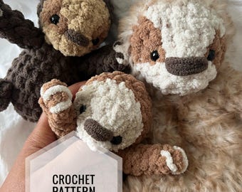 Pacote de padrões de crochê para bichinho de pelúcia aconchegante tipo preguiça, PDF em inglês (4 e 9 polegadas)