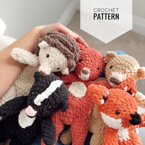 Little Woodsy Pals crochet bundle pack fox, bear, hedgehog, squirrel, skunk pdf