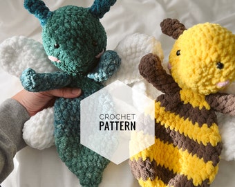 Benji The Bee and Demi The Dragonfly bundle patterns, crochet snuggler pattern