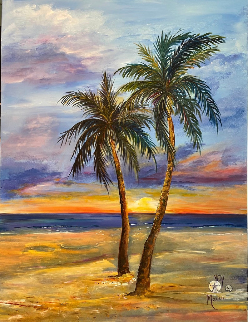 Sunset Beach Palm Tree Acrylic Painting - Etsy